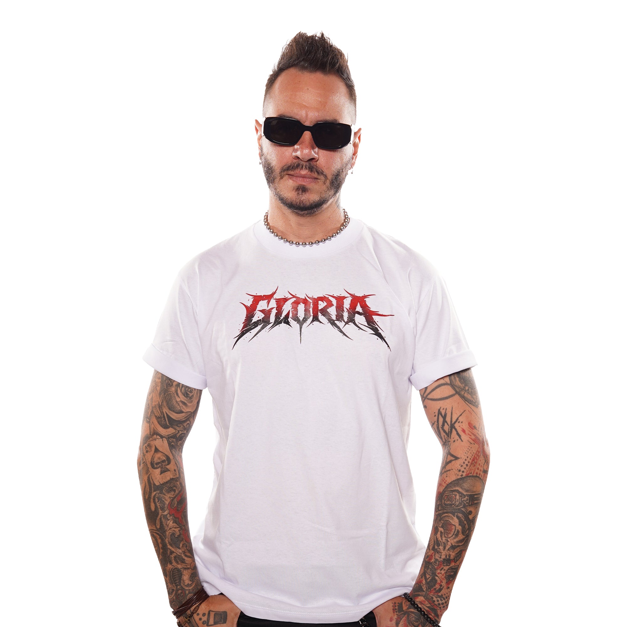 Camiseta Logo Degradê Vermelho Gloria - Branco