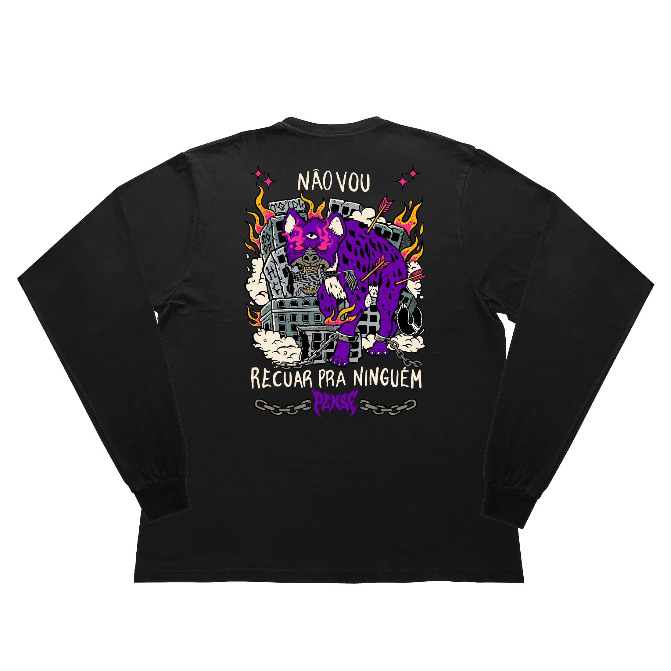 Camiseta Manga Longa Não Vou Recuar Pra Ninguém Pense - Preto